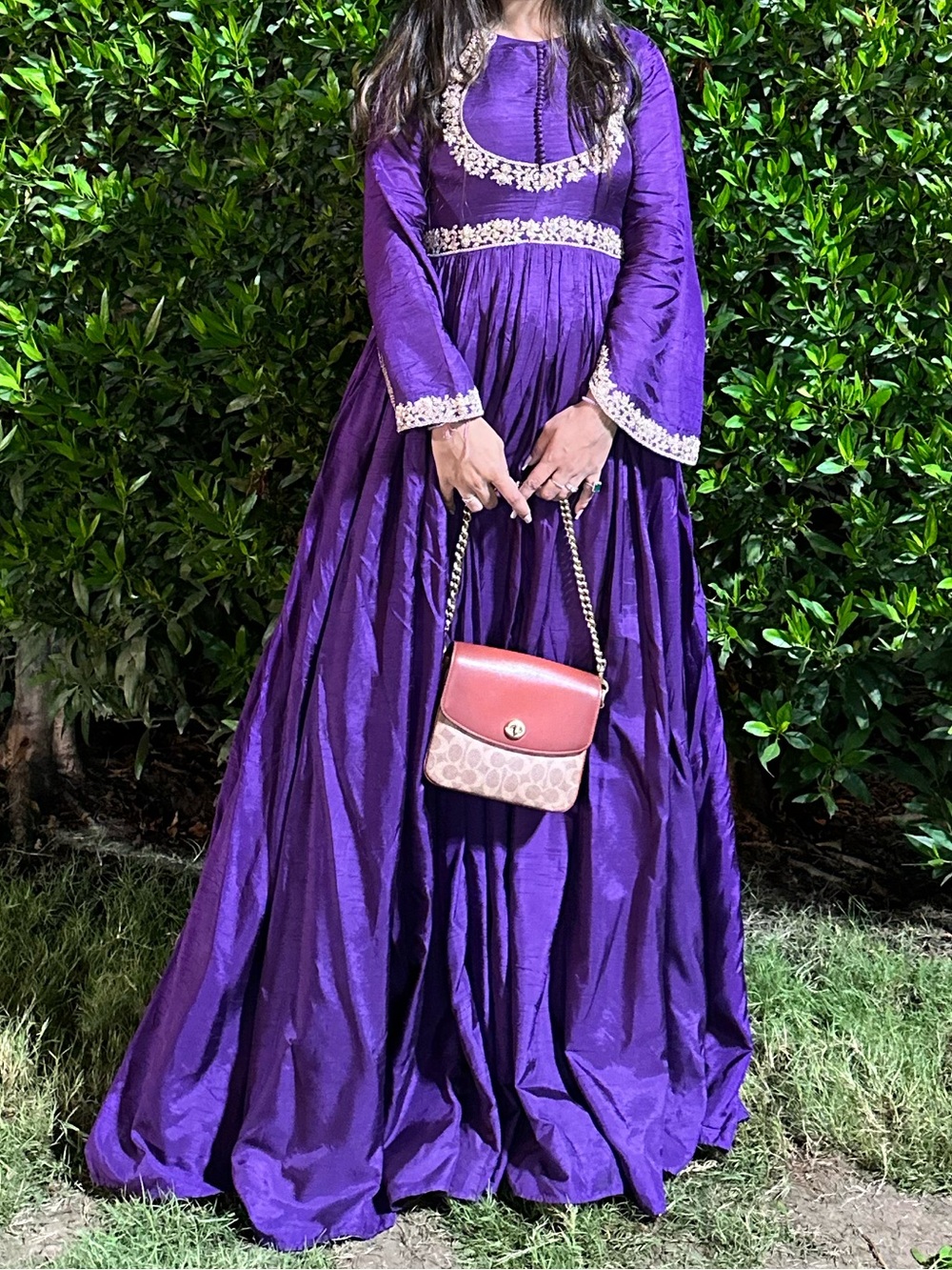 Elegant Purple Embroidered Maxi Dress - Women's